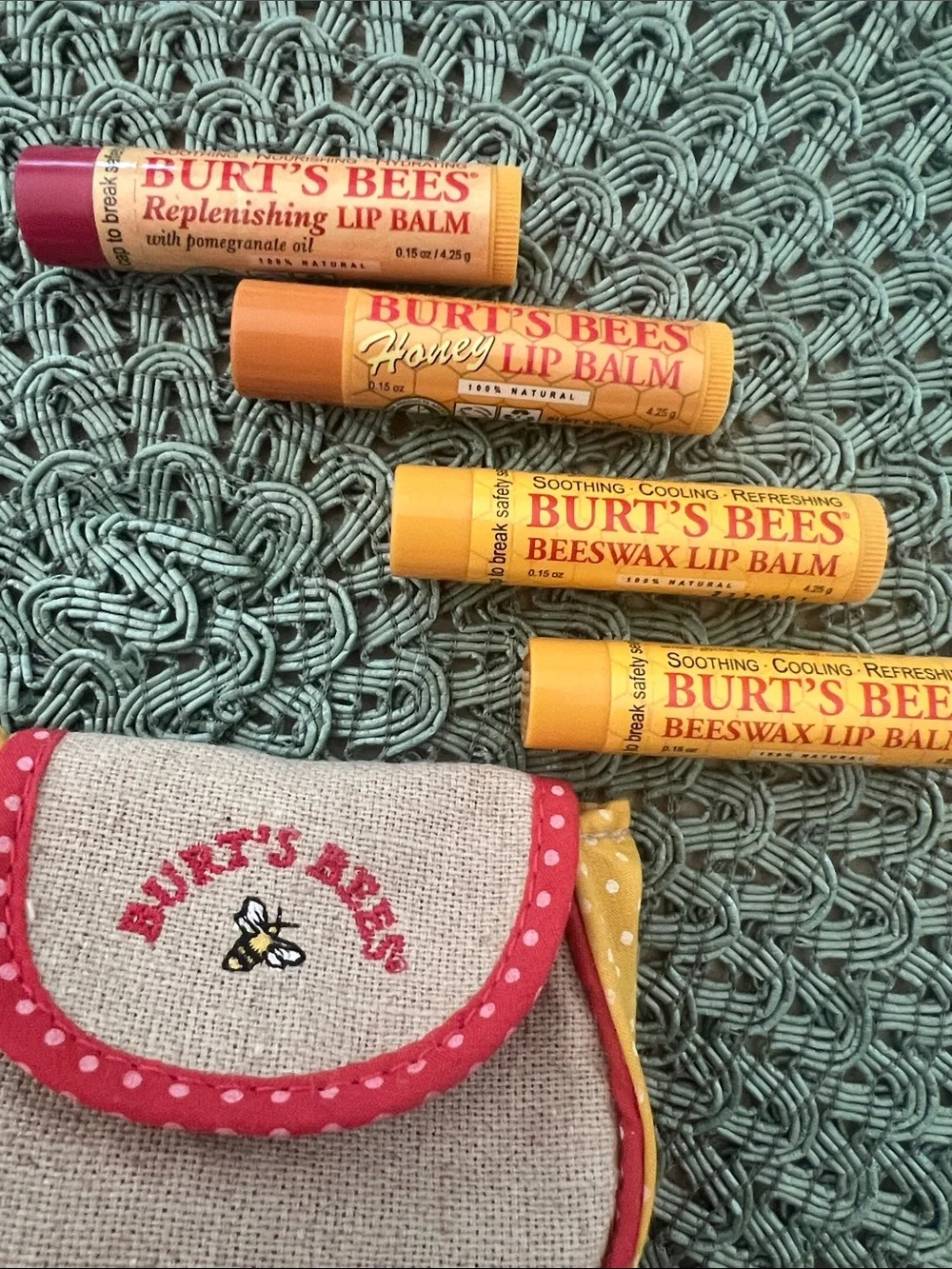 New never opened, Burt's Bees replenishing lip 👄 balms (4) in pouch.